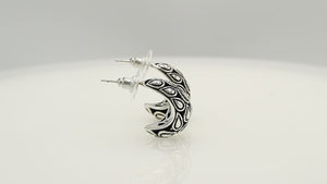 Sterling Silver Textured Teardrop Pattern Half Hoop Earrings