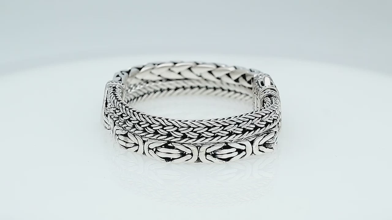 Wholesale sterling silver double wheat chain cuff bracelet handcrafted in Bali