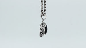 Sterling silver Green Quartz cushion cut pendant with handcrafted Balinese scrollwork detailing