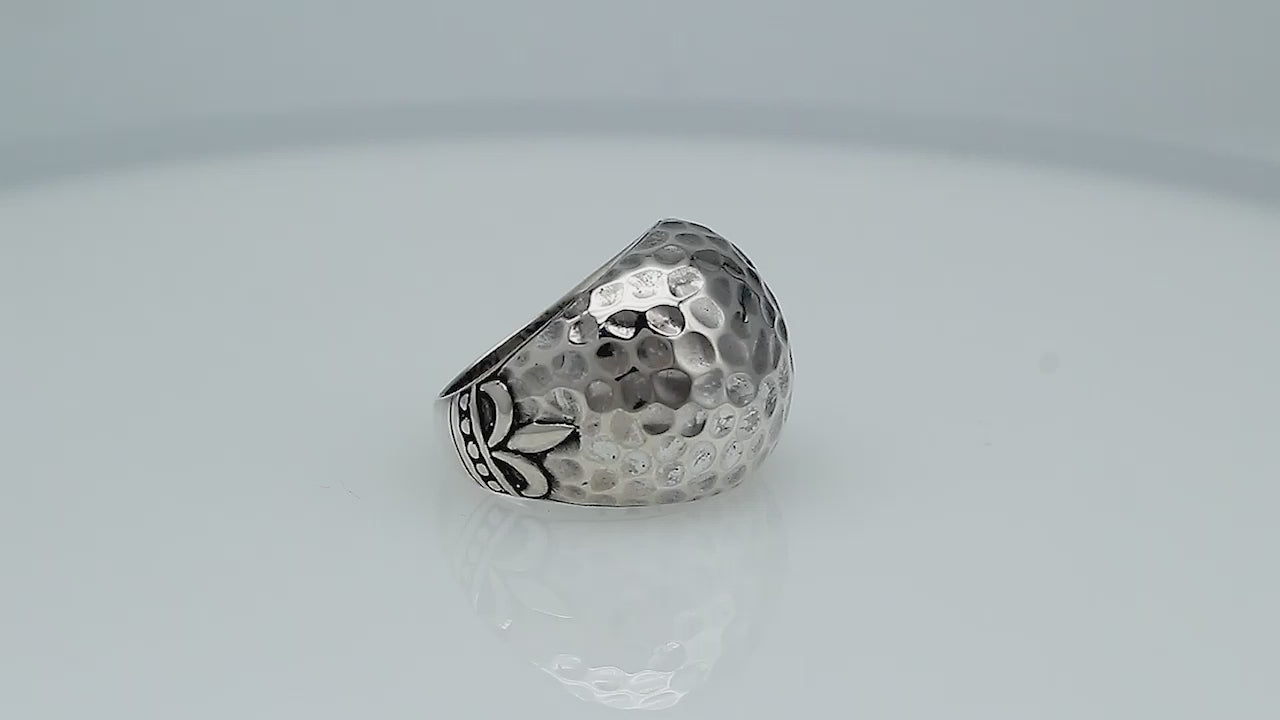 Sterling Silver handcrafted hammered dome ring wholesale from Bali, Indonesia with polished textured finish