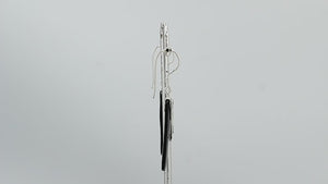 Black Shell Silver Rectangular Drop Earrings With Filigree