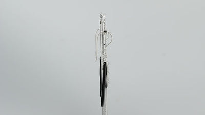 Black Shell Silver Rectangular Drop Earrings With Filigree