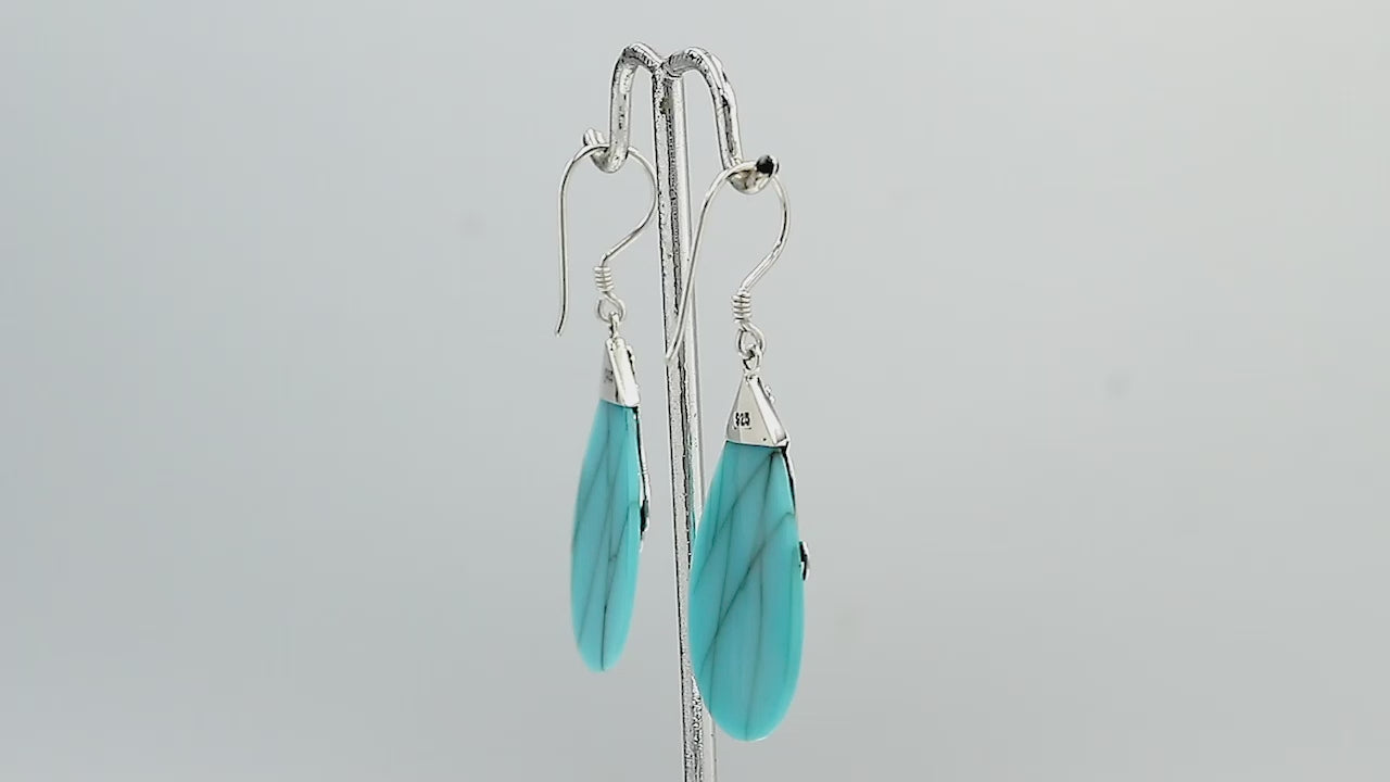 Sterling silver Turquoise Shell long teardrop earrings with earwire lock