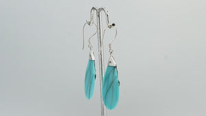 Sterling silver Turquoise Shell long teardrop earrings with earwire lock