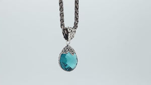 925 Silver London Blue Topaz Quartz Round Filigree Pendant Wholesale – Handcrafted Bali Jewelry