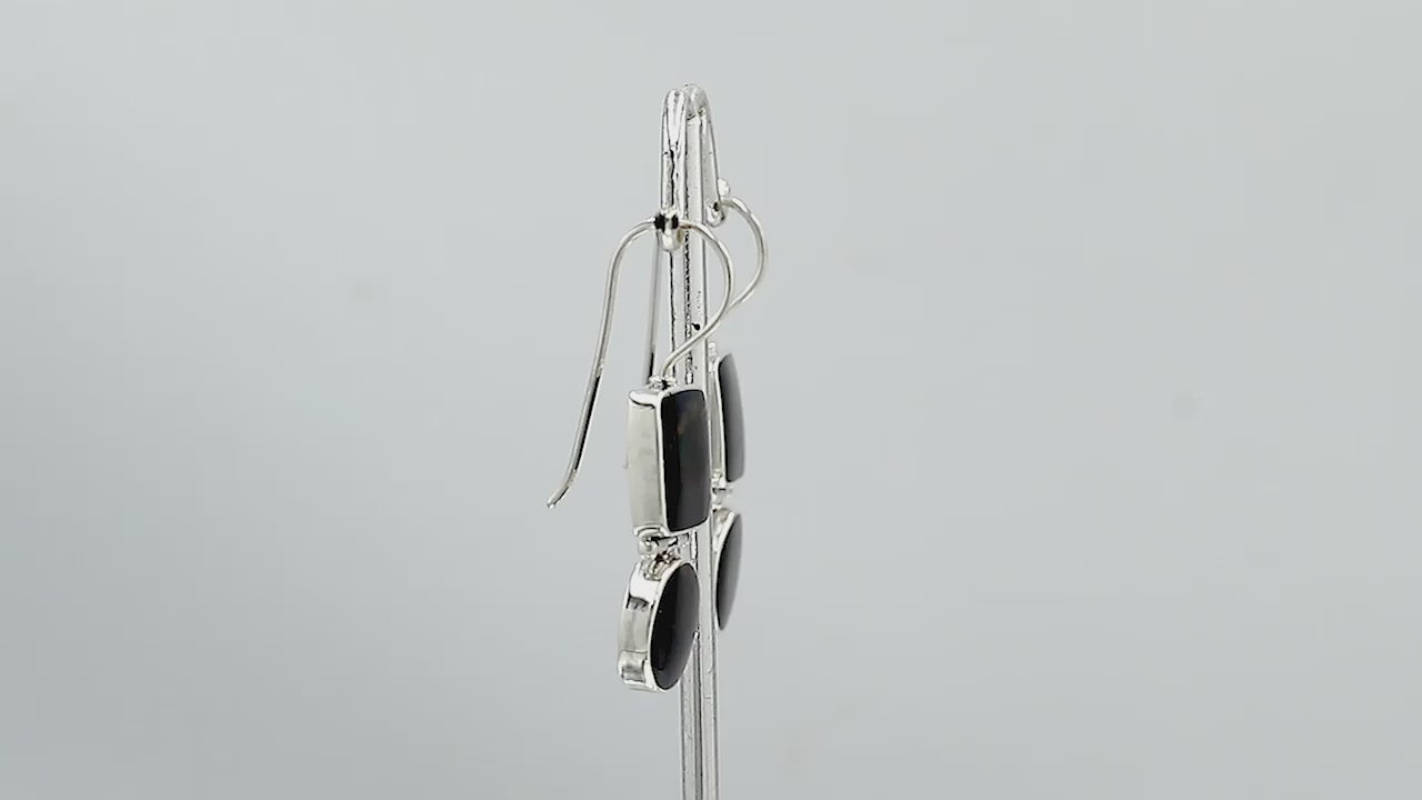 Wholesale Sterling Silver Black Shell hinged earrings with dual-shape design and earwire lock handcrafted in Bali.