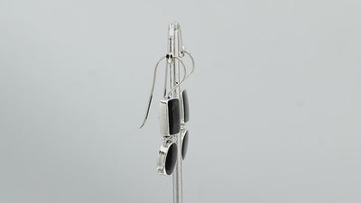 Wholesale Sterling Silver Black Shell hinged earrings with dual-shape design and earwire lock handcrafted in Bali.