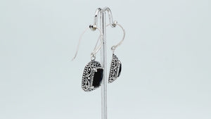 Sterling silver Green Quartz cushion cut drop earrings with handcrafted Balinese detailing
