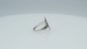 Wholesale sterling silver adjustable ring with floral swirl Balinese scroll design, handcrafted artisan jewelry from Bali.