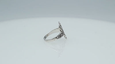 Wholesale sterling silver adjustable ring with floral swirl Balinese scroll design, handcrafted artisan jewelry from Bali.