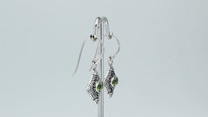 Sterling silver Peridot Quartz drop earrings with ornate Balinese filigree detailing