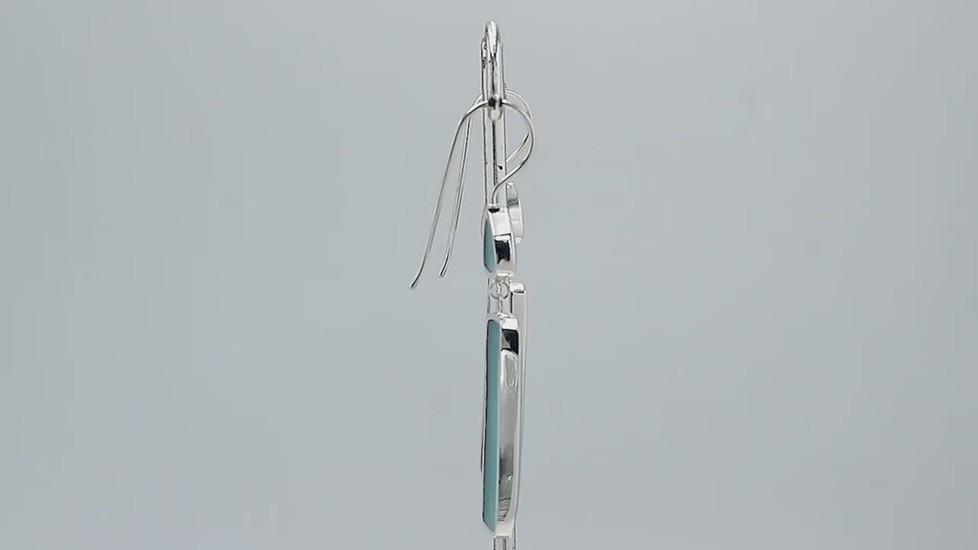 Sterling Silver Turquoise Shell Geometric Tapered Top And Rectangle Panel Earrings With Polished Finish