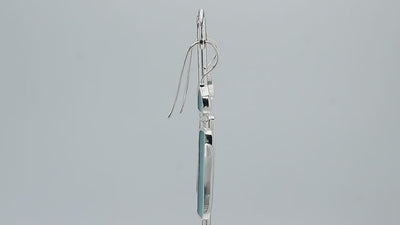 Sterling Silver Turquoise Shell Geometric Tapered Top And Rectangle Panel Earrings With Polished Finish