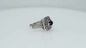 Sterling Silver Handcrafted Ornate Designer Square Shape Ring With Amethyst Quartz