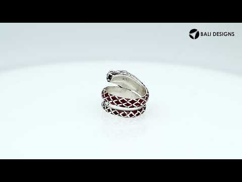 Sterling Silver Dragon Wrap Ring With Red Coral Inlay And Polished Finish