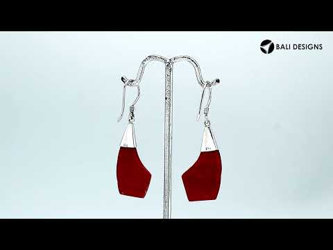 Wholesale Sterling Silver Red Coral Shell Wave Edge Drop Earrings Handcrafted In Bali