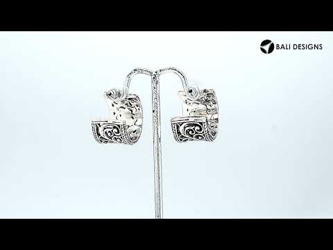 Wholesale Sterling Silver Wide Filigree Half-Hoop Earrings With Garnet Quartz Centerpiece