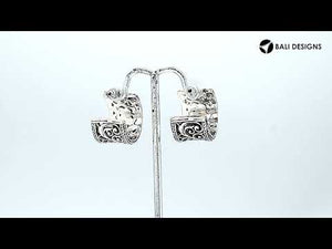 Wholesale Sterling Silver Wide Filigree Half-Hoop Earrings With Garnet Quartz Centerpiece