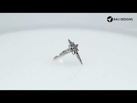 Sterling silver compass shape ring with elegant designer detailing