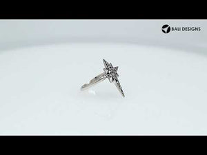 Sterling silver compass shape ring with elegant designer detailing