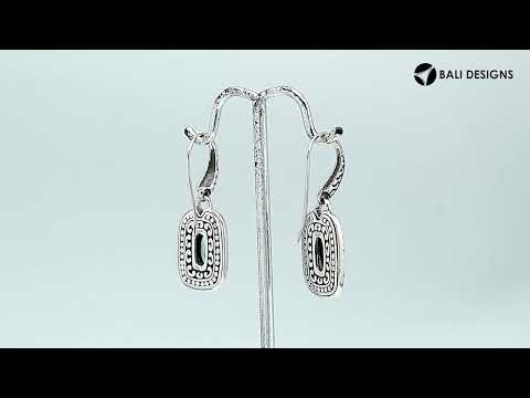 Sterling Silver Blue Topaz Quartz Granulated Oval Drop Earrings With Balinese Detailing