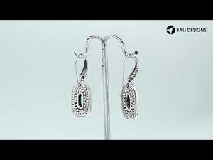 Sterling Silver Blue Topaz Quartz Granulated Oval Drop Earrings With Balinese Detailing