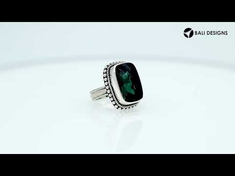 Wholesale sterling silver ring with faceted Green Quartz, Balinese beaded and rope design – bulk Quartz statement jewelry.