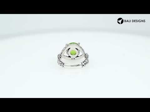 Sterling Silver Peridot Quartz Rope Design Heritage Ring With Balinese Craft Detailing.