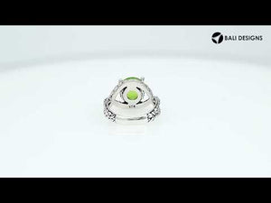 Sterling Silver Peridot Quartz Rope Design Heritage Ring With Balinese Craft Detailing.