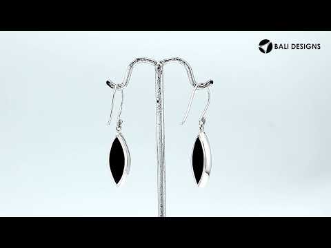 Wholesale sterling silver marquise earrings with vibrant turquoise inlay and Balinese scroll detailing, handcrafted in Bali