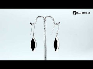 Wholesale sterling silver marquise earrings with vibrant turquoise inlay and Balinese scroll detailing, handcrafted in Bali