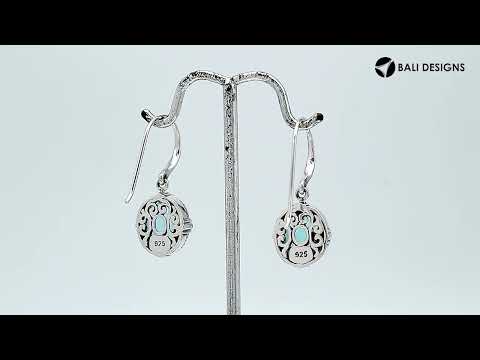 Wholesale Sterling Silver Blue Topaz Quartz Oval Rope-Frame Earrings With Detailed Balinese-Style Metalwork.