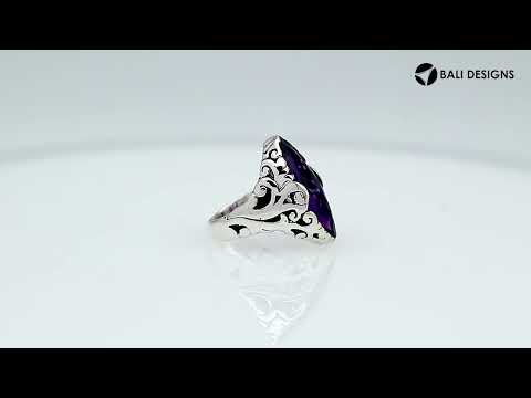 Sterling Silver Green Amethyst Quartz Marquise Balinese Ring Handcrafted In Indonesia