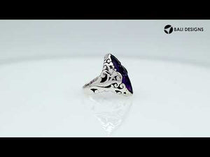 Sterling Silver Green Amethyst Quartz Marquise Balinese Ring Handcrafted In Indonesia