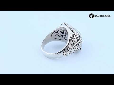 Sterling Silver Rectangular Shape Statement Ring With Mother Of Pearl And Floral Pattern