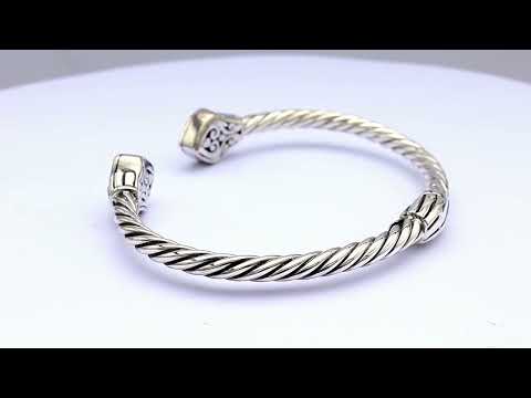 Wholesale Sterling Silver With 18K Gold Diamond Double Heart Cable Cuff Bracelet