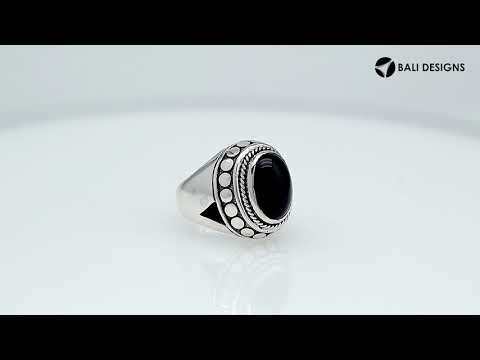 Wholesale Sterling Silver Black Onyx Ring With Beaded & Rope Border Design Handcrafted In Bali