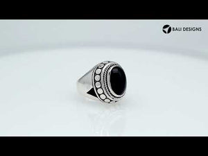 Wholesale Sterling Silver Black Onyx Ring With Beaded & Rope Border Design Handcrafted In Bali