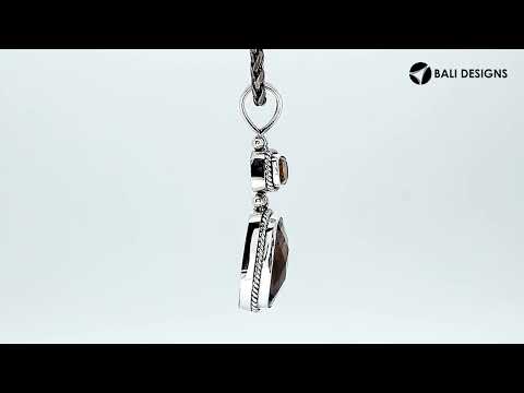 Sterling Silver Pendant Featuring Citrine And Smoky Quartz In Rope-Edge Bezel Frames.