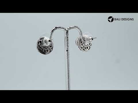 Wholesale Sterling Silver Round Gray Mabe Pearl Stud Earrings With Bali Rope Bezel Handcrafted In Bali