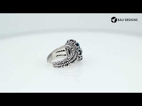 Sterling Silver London Blue Topaz Quartz Emerald Cut Rope Design Heritage Ring With Balinese Craft Detailing.