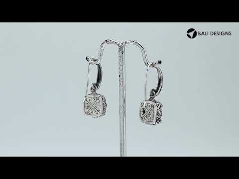 Wholesale sterling silver cushion Green Amethyst Quartz hook earrings with ornate silver detailing