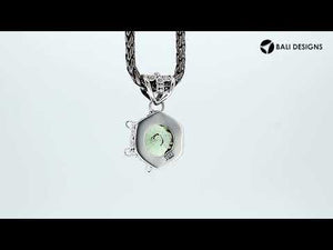 Sterling Silver Pendant With Green Amethyst Quartz And Sculpted Balinese Bezel.