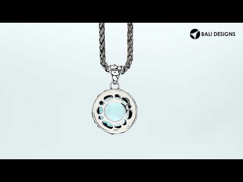 Round Blue Topaz Quartz Pendant In Sterling Silver With Textured Border