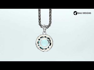 Round Blue Topaz Quartz Pendant In Sterling Silver With Textured Border