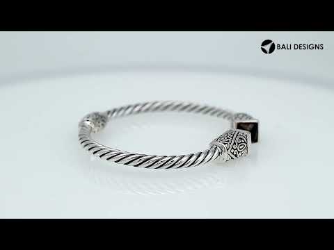 Sterling silver handcrafted bangle with Citrine Quartz, twisted rope Balinese design.