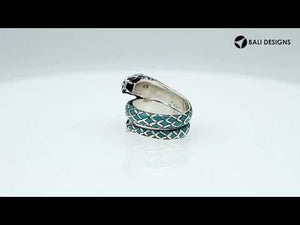 Sterling Silver Dragon Wrap Ring With Turquoise Shell Inlay And Polished Finish