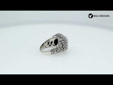 Wholesale Sterling Silver Mabe Pearl cabochon ring with woven Balinese silver band design