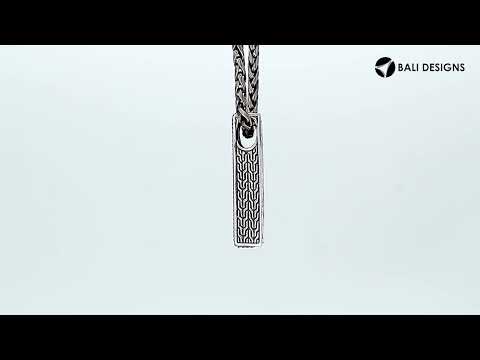 Sterling silver rectangular bar pendant featuring intricate engraved patterns, polished surfaces, and a modern structured design suitable for wholesale jewelry collections