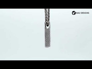 Sterling silver rectangular bar pendant featuring intricate engraved patterns, polished surfaces, and a modern structured design suitable for wholesale jewelry collections